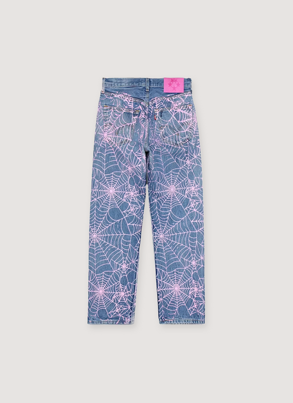 Sp5der Worldwide Vintage AOP 501 Denim Indigo Pink alternate view - Shop at Pieces Los Angeles