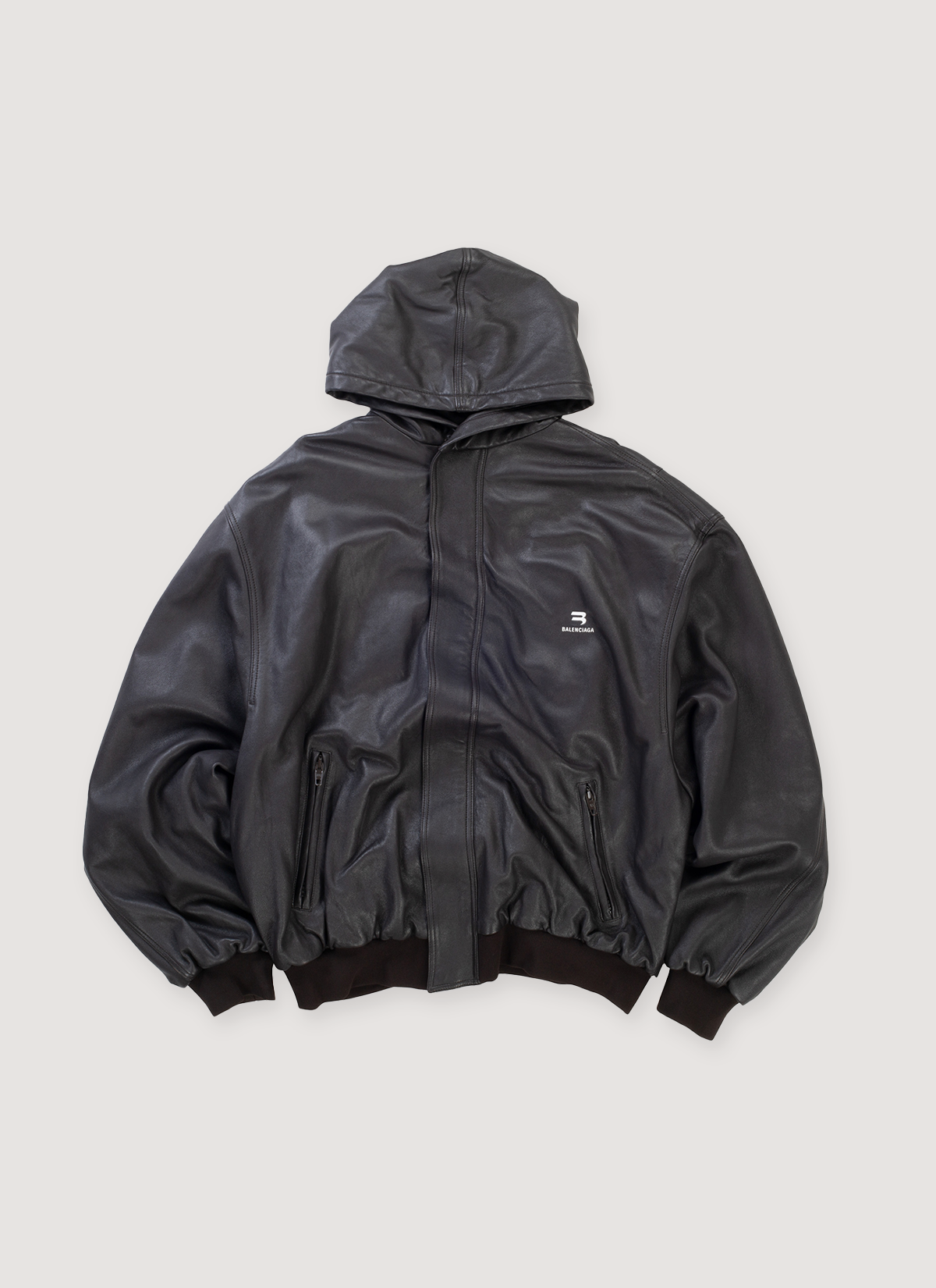 Balenciaga Sporty B Taxi Leather Hooded Jacket Brown (Pre-Owned