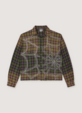 Vale Forever Green Fever Flannel Dark Green brown with rhinestone spiderweb pattern, boxy fit, light distressing, front view Vale Forever Green Fever Flannel Dark Green - Image 1 | Authenticated at Pieces Los Angeles