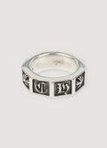 Pre-owned Chrome Hearts Silver ABC Ring with cross symbols close up view of the bottom Chrome Hearts ABC Ring (Pre-Owned) - Image 2 | Authenticated at Pieces Los Angeles