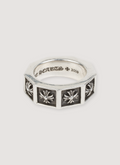 Pre-owned Chrome Hearts Silver ABC Ring with cross symbols close up view of the top Chrome Hearts ABC Ring (Pre-Owned) - Image 1 | Authenticated at Pieces Los Angeles