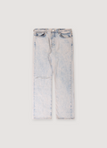 Amiri Shotgun Jeans Acid Wash Cream Tan Blue Denim with ripped knee front view Amiri Shotgun Jeans Acid Wash Cream Tan - Image 1 | Authenticated at Pieces Los Angeles