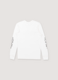 Basketcase Gallery Afflicted Thermal Bone white longsleeve shirt back view with skull design on the sleeves Basketcase Gallery Afflicted Thermal Bone - Image 2 | Authenticated at Pieces Los Angeles