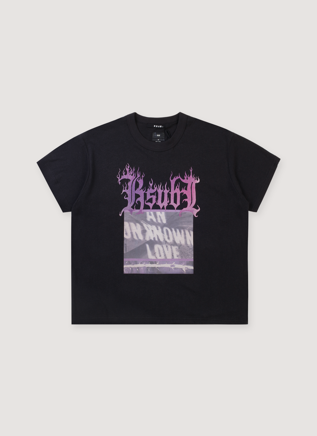 Ksubi Alter Sid Tee shirt Bleach Black with logo text and faded graphic front view Ksubi Alter Sid Tee Bleach Black - Image 1 | Authenticated at Pieces Los Angeles