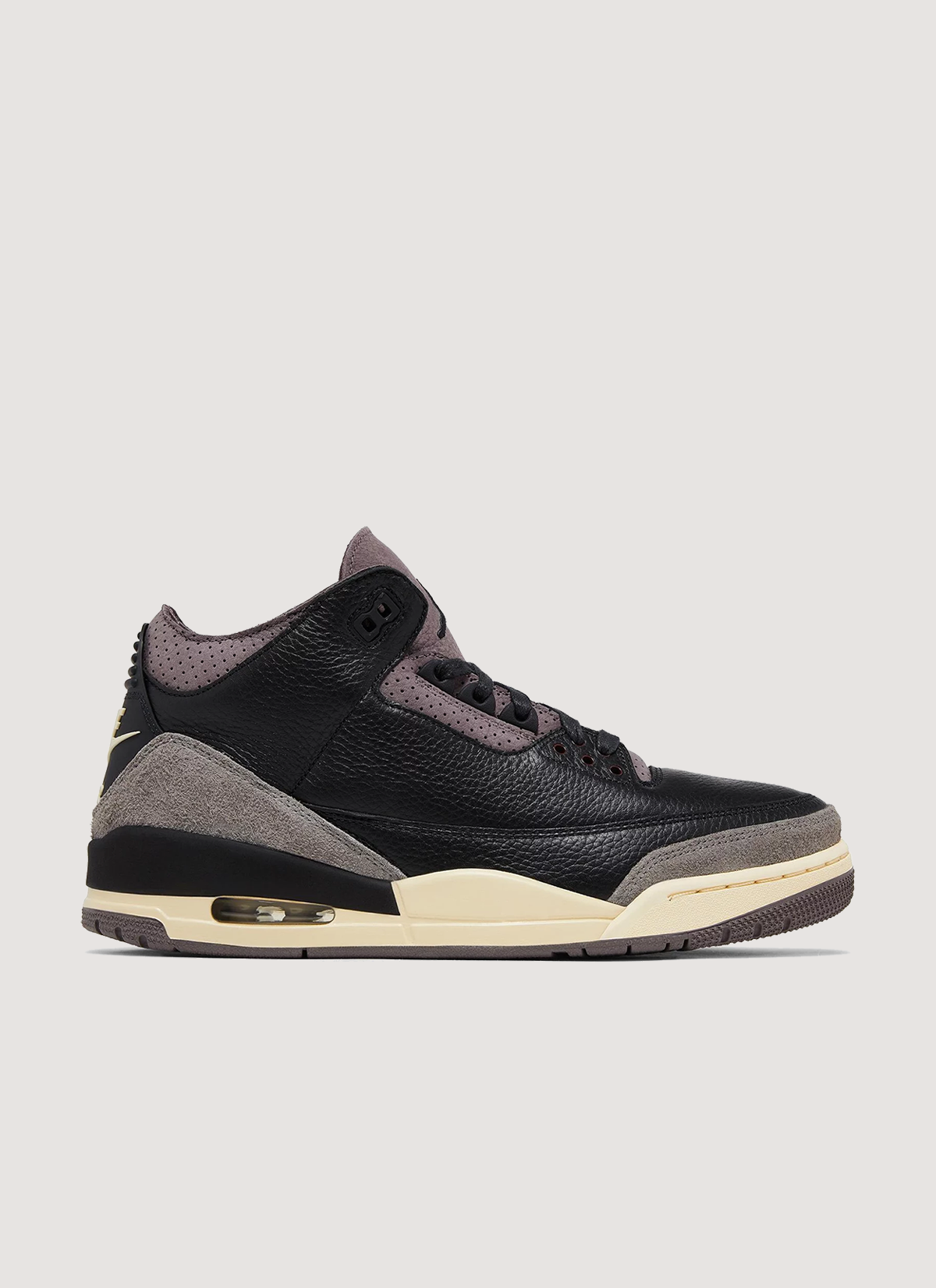 Jordan A Ma Maniere Retro 3 (While You Were Sleeping) shoe side view with earth tone colors black tan and brown Jordan A Ma Maniere Retro 3 (While You Were Sleeping) (Womens) - Image 1 | Authenticated at Pieces Los Angeles