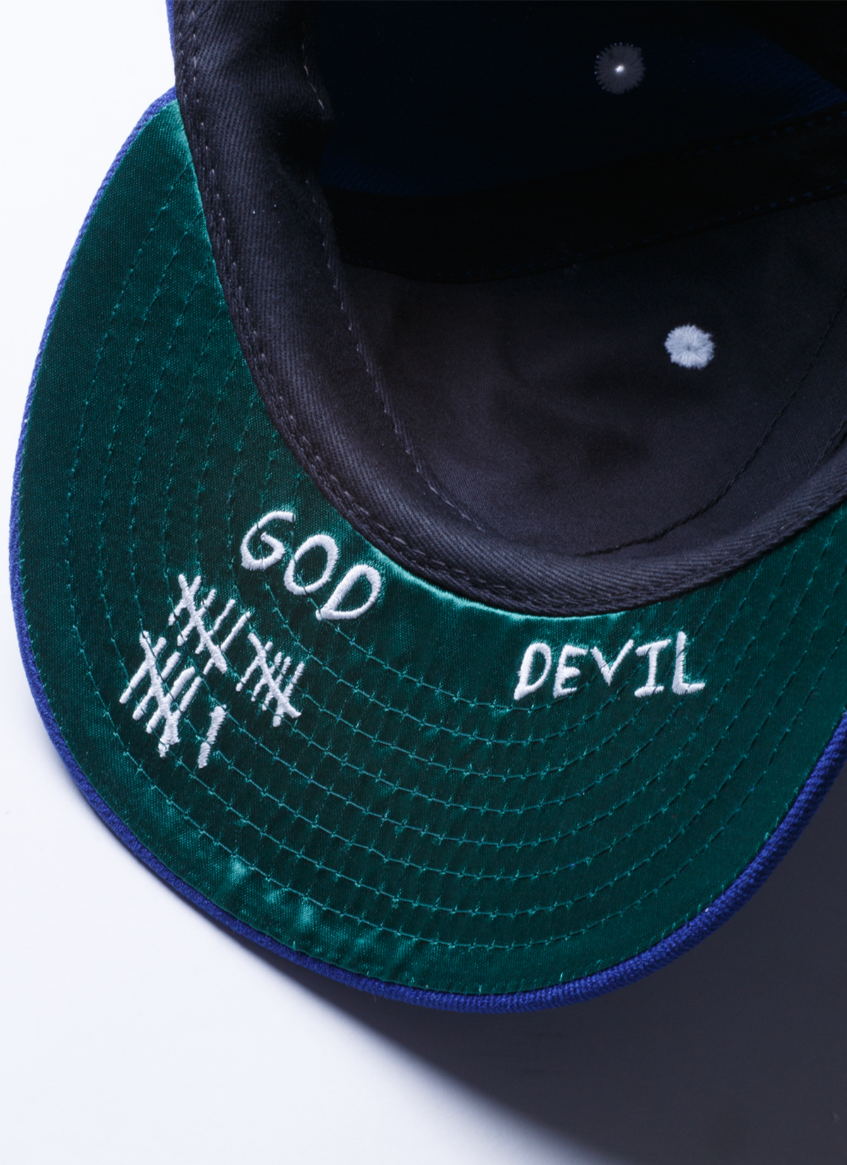 Pieces God vs. Devil Baseball Cap LA Blue Pieces God vs. Devil Baseball Cap LA Blue - Image 3 | Authenticated at Pieces Los Angeles