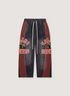 Vale Forever Anthem Tracks Sweatpants Black Red washed look with red lines running down the side and a cartoon bee logo on both legs, front view