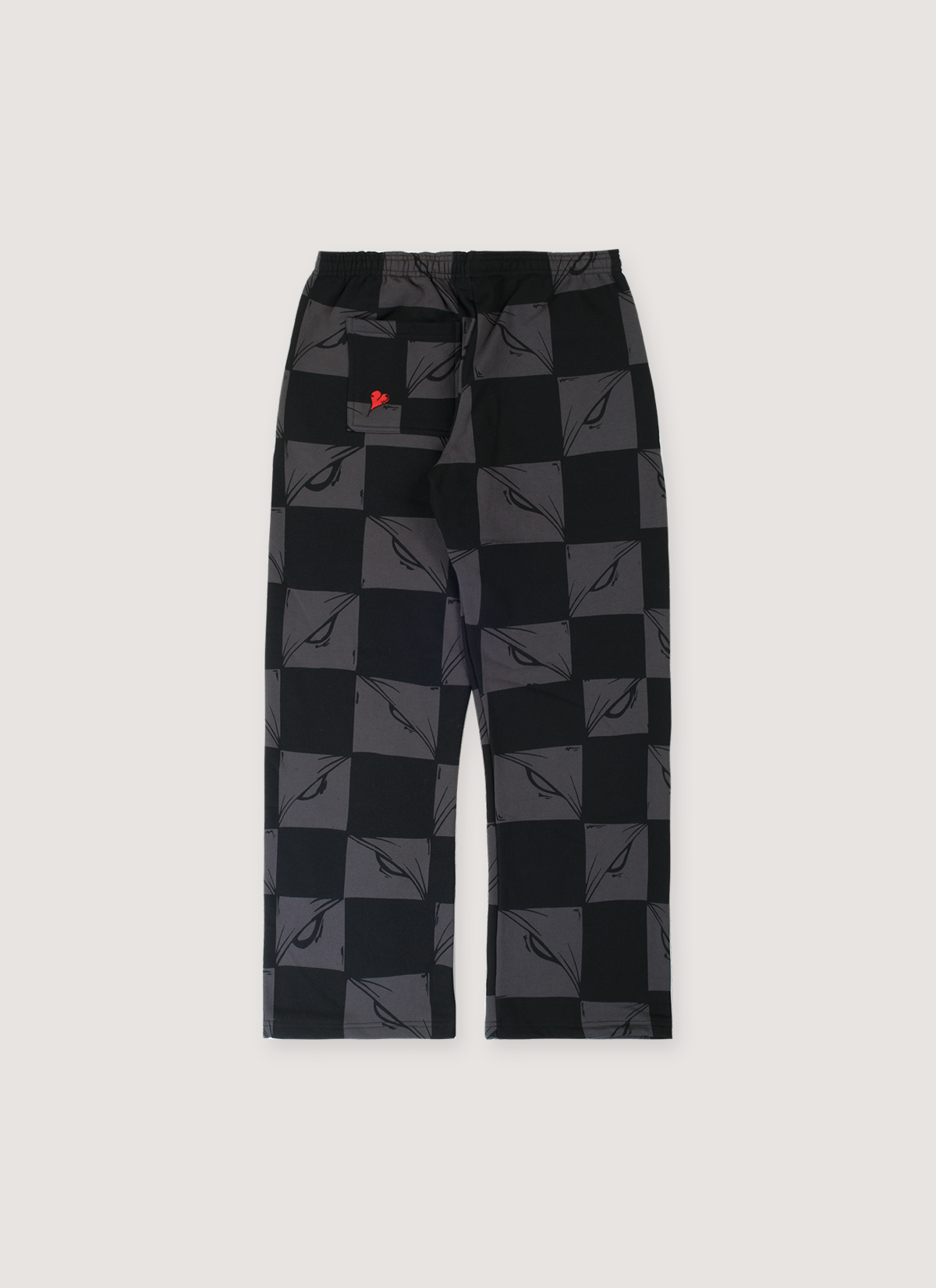 Anti Promo Matty Boy 99 Eyes Sweatpants Black Grey checkered all over printed pattern, cotton fleece, printed logos, elasticated waistband, fembroidered logo back pocket, back view Anti-Promo Matty Boy 99 Eyes Sweatpants Black Grey - Image 2 | Authenticated at Pieces Los Angeles