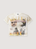Vale Forever By Any Means Bling Tee Shirt Cream dirty vintage, with faded graphics of Malcom X, front view Vale Forever By Any Means Bling Tee Cream - Image 1 | Authenticated at Pieces Los Angeles