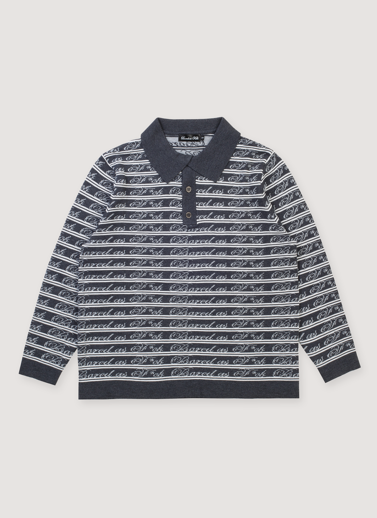 Boredom Kills Script Knit Polo Navy White
