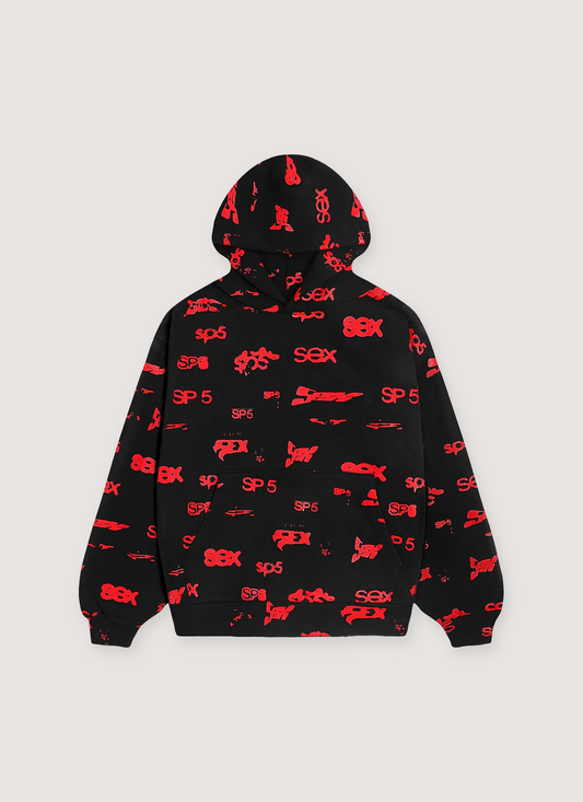 Sp5der Worldwide SEX AOP Sweatshirt Black Red