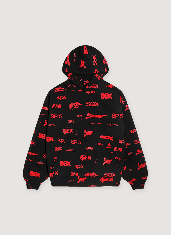 Sp5der Worldwide SEX AOP Sweatshirt Black Red alternate view - Shop at Pieces Los Angeles