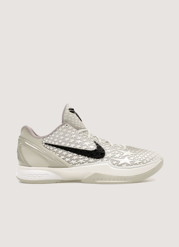 Nike Kobe 6 Protro All-Star 2.0 Sail (2025) shoes with off-white textile upper, raised polyurethane stars, snakeskin pattern, tongue shield logo, cushion midsole, Zoom Turbo forefoot unit, side profile view Kobe 6 Protro All-Star 2.0 Sail (2025) - Authenticated Sneakers | Pieces Los Angeles