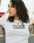 Pieces Smoking Logo Baby Tee White