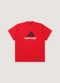 Balenciaga Adidas Oversized Logo Tee Red with logos front view Balenciaga Adidas Oversized Tee Red - Image 1 | Authenticated at Pieces Los Angeles