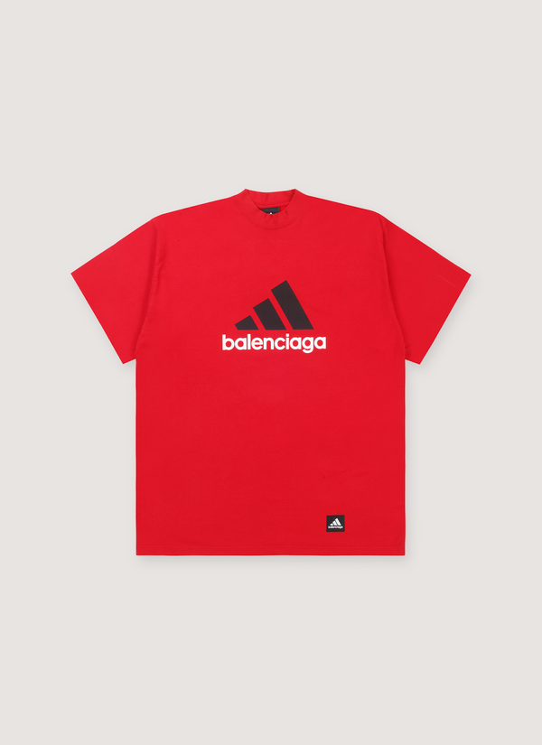 Balenciaga Adidas Oversized Logo Tee Red with logos front view Adidas Oversized Tee Red - Authenticated T-shirts | Pieces Los Angeles