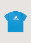 Balenciaga Adidas Oversized Logo Tee Blue shirt with white logos front view Balenciaga Adidas Oversized Logo Tee Blue - Image 1 | Authenticated at Pieces Los Angeles