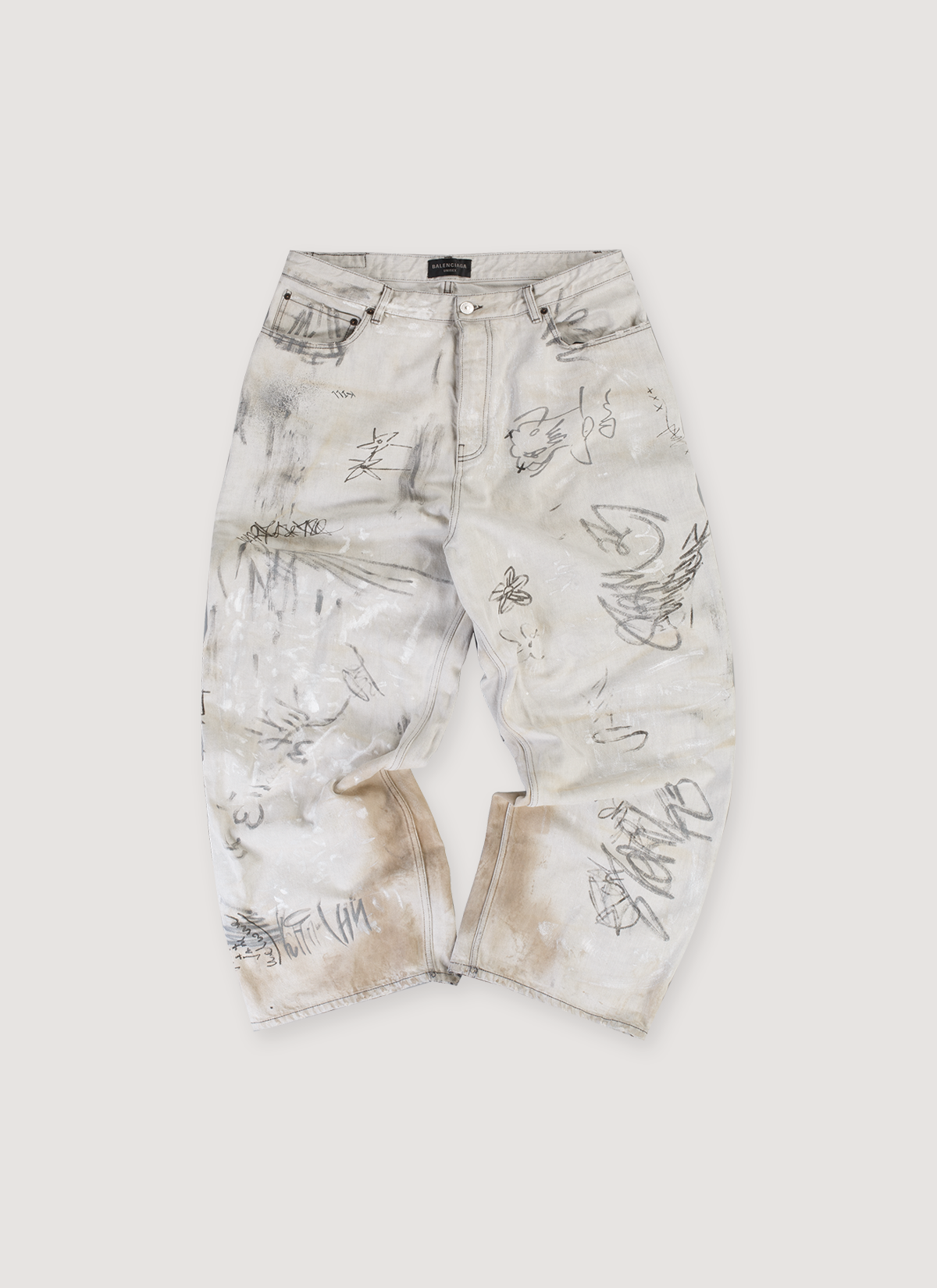 Balenciaga Mud Wash Graffiti Baggy Denim Dirty White (Pre-Owned)