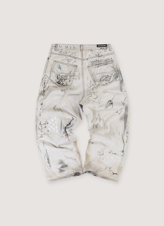 Balenciaga Mud Wash Graffiti Baggy Denim Dirty White (Pre-Owned)