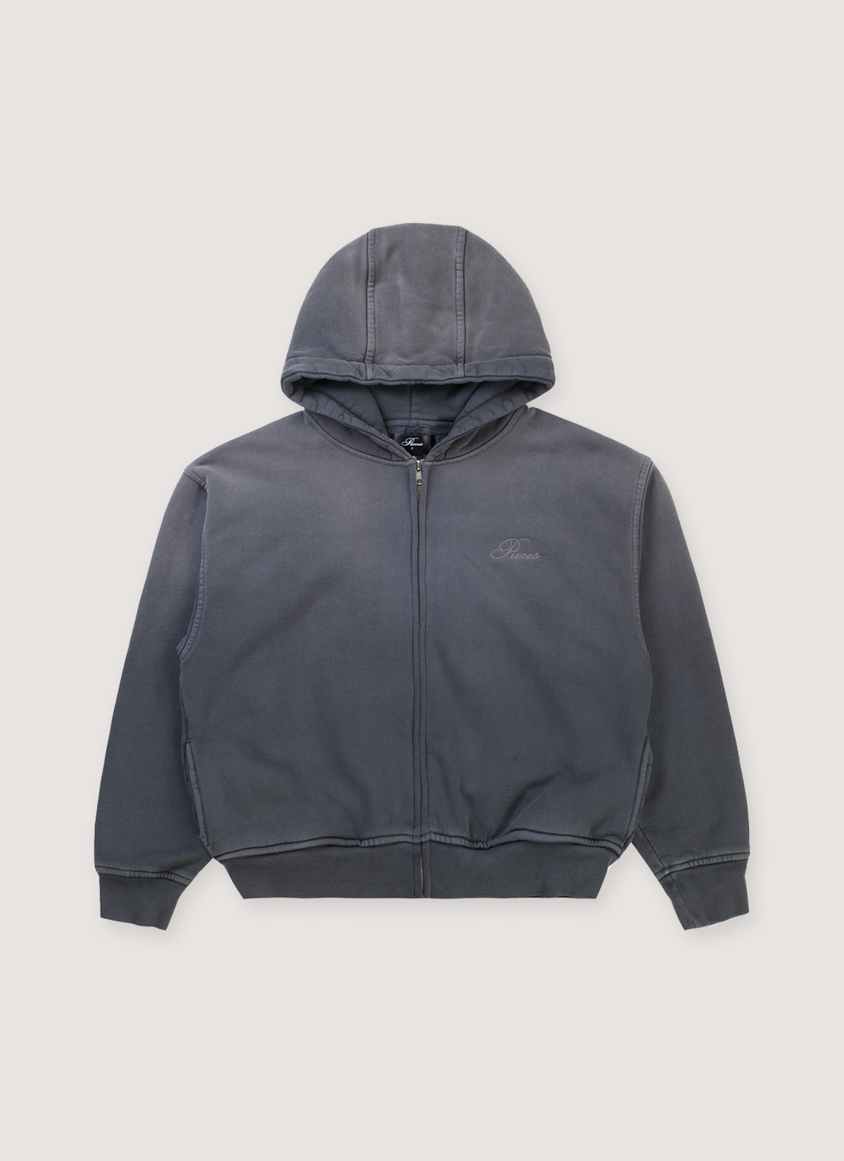 Pieces Basic Program Zip Up Sweatshirt Washed Black grey hoodie with zipper, front view Pieces Basic Program Zip Up Sweatshirt Washed Black - Image 1 | Authenticated at Pieces Los Angeles