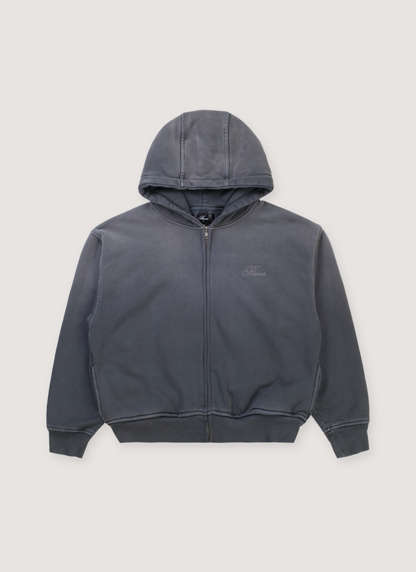 Pieces Basic Program Zip Up Sweatshirt Washed Black grey hoodie with zipper, front view Basic Program Zip Up Sweatshirt Washed Black - Authenticated Sweatshirts | Pieces Los Angeles