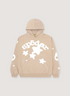 Sp5der Worldwide Beluga Sweatshirt Sand Khaki hoodie with white stars and text, front view