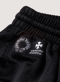 Chrome Hearts Stadium Mesh Shorts Black with single back pocket and small white logo, close up view Chrome Hearts Stadium Mesh Shorts Black - Image 3 | Authenticated at Pieces Los Angeles