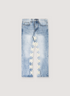 Los SHDWS Denim Blue Bone jeans with white asterisk logos running down the inside of both legs from the groin, front view