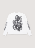 Basketcase Gallery Bogey Longsleeve White with printed logos and ribbed cuff and hem, back view Basketcase Gallery Bogey Longsleeve White - Image 2 | Authenticated at Pieces Los Angeles