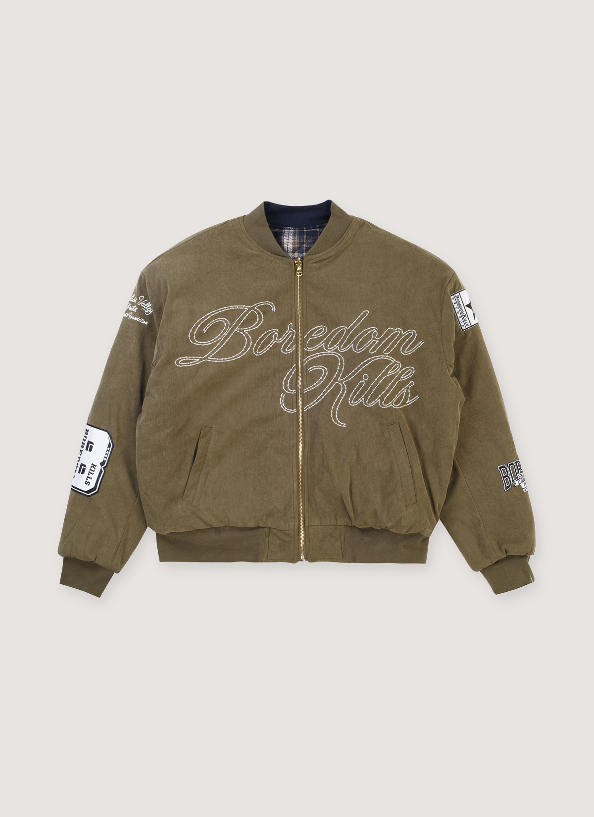 Boredom Kills Reversible Bomber Jacket Plaid / Olive