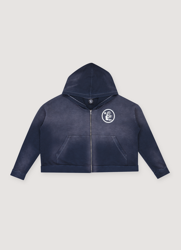 Hellstar Logo Zip Up Sweatshirt Vintage Navy Logo Zip Up Sweatshirt Vintage Navy - Authenticated Sweatshirts | Pieces Los Angeles