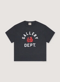 Gallery Dept. Boxing Merch Tee Shirt Vintage Black with printed white and red logo, vintage wash, ribbed collar, boxy cropped fit, front view Gallery Dept. Boxing Merch Tee Vintage Black - Image 1 | Authenticated at Pieces Los Angeles