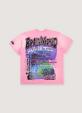 Hellstar Brainwashed World Tour Tee Shirt Vintage Pink with custom milled cotton, vintage wash, potassium sprayed, printed graphic, oversized fit, back view Hellstar Brainwashed World Tour Tee Vintage Pink - Image 2 | Authenticated at Pieces Los Angeles