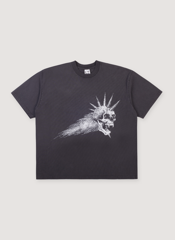 Basketcase Gallery Bullhead Tee Shirt Vintage Black with 330 gsm 9.5 oz cotton, vintage pigment dye, printed skull logo, front view Bullhead Tee Vintage Black - Authenticated T-shirts | Pieces Los Angeles