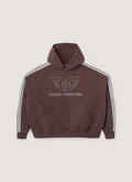 HMDD Butterfly Sweatshirt Brown hoodie with graphic logo, text, and white lines coming down from the neck down the sleeves, front view HMDD Butterfly Sweatshirt Brown - Image 1 | Authenticated at Pieces Los Angeles
