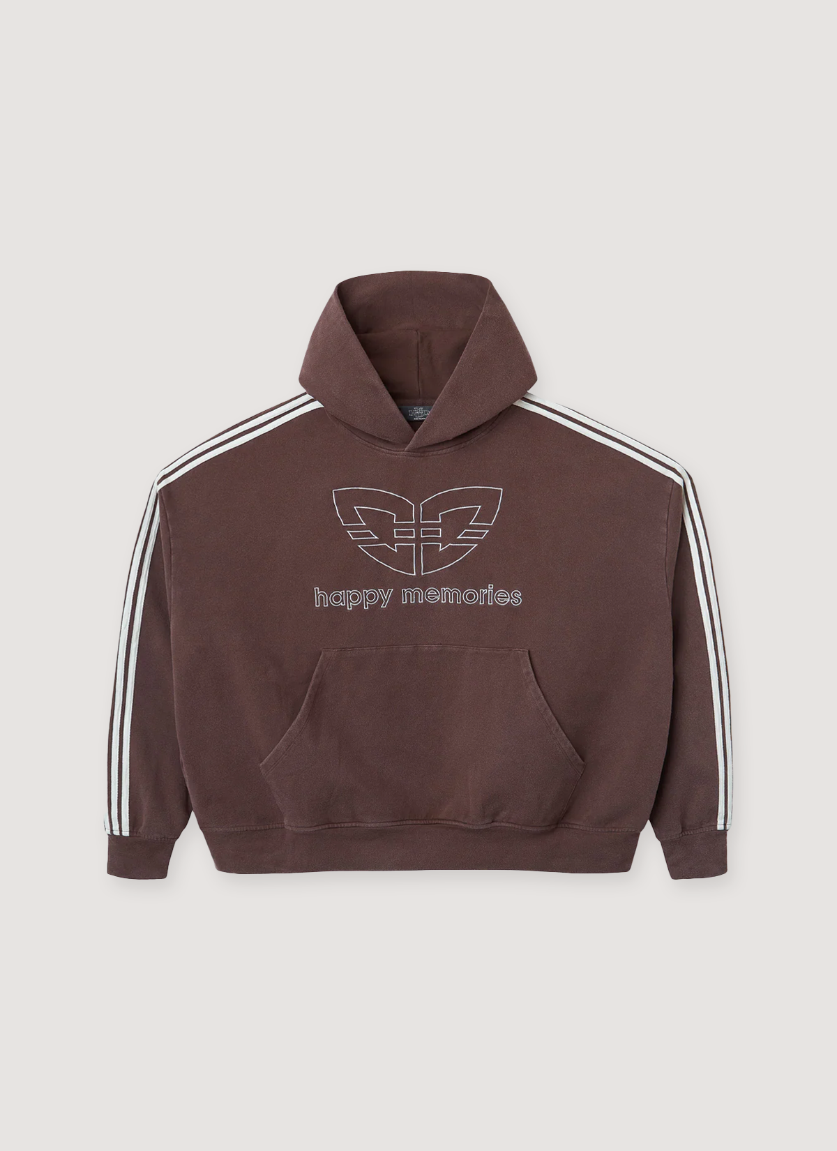 HMDD Butterfly Sweatshirt Brown hoodie with graphic logo, text, and white lines coming down from the neck down the sleeves, front view HMDD Butterfly Sweatshirt Brown - Image 1 | Authenticated at Pieces Los Angeles