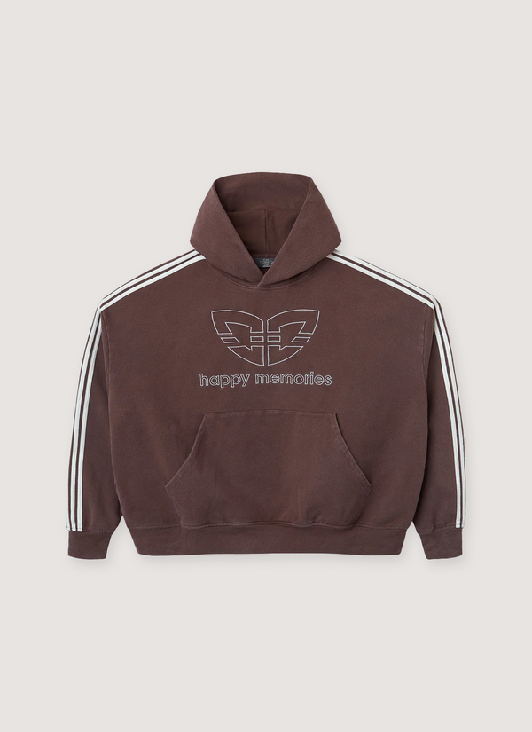 HMDD Butterfly Sweatshirt Brown hoodie with graphic logo, text, and white lines coming down from the neck down the sleeves, front view Butterfly Sweatshirt Brown - Authenticated Sweatshirts | Pieces Los Angeles