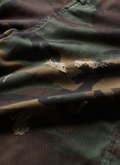 Pieces Back Pleat Shorts Dirty Camo distressed, close up view of distressing Pieces Back Pleat Shorts Dirty Camo - Image 4 | Authenticated at Pieces Los Angeles