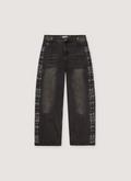 Vale Forever Candy Denim Black Jeans with classic 5 pocket design, crystal rhinestone details, straight cut, front view Vale Forever Candy Denim Black - Image 1 | Authenticated at Pieces Los Angeles