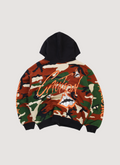 Chrome Hearts Matty Boy Caution Zip Up Sweatshirt Camo (Pre-Owned) with sublimated camo pattern printed logos, orange text and mouth teeth, back view Chrome Hearts Matty Boy Caution Zip Up Sweatshirt Camo (Pre-Owned) - Image 2 | Authenticated at Pieces Los Angeles