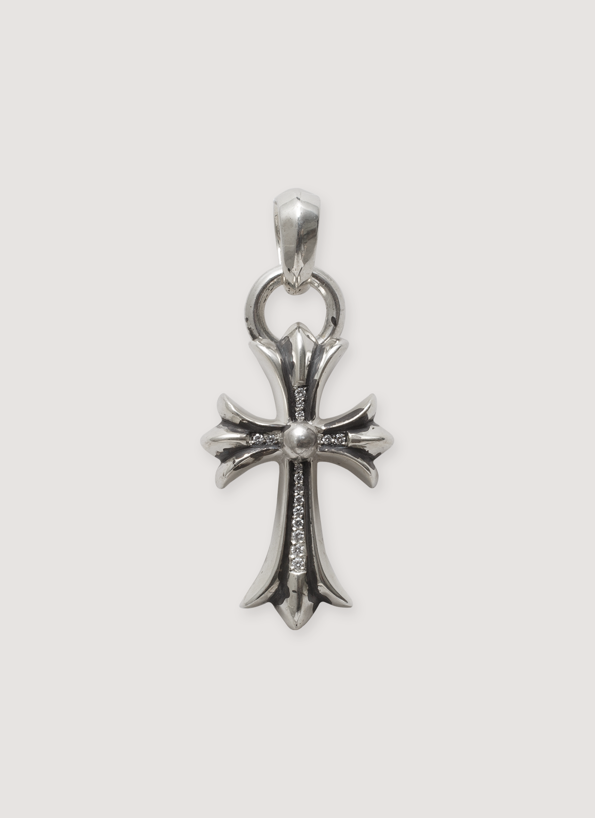 Chrome Hearts Diamond Cross Pendant with Bale Silver