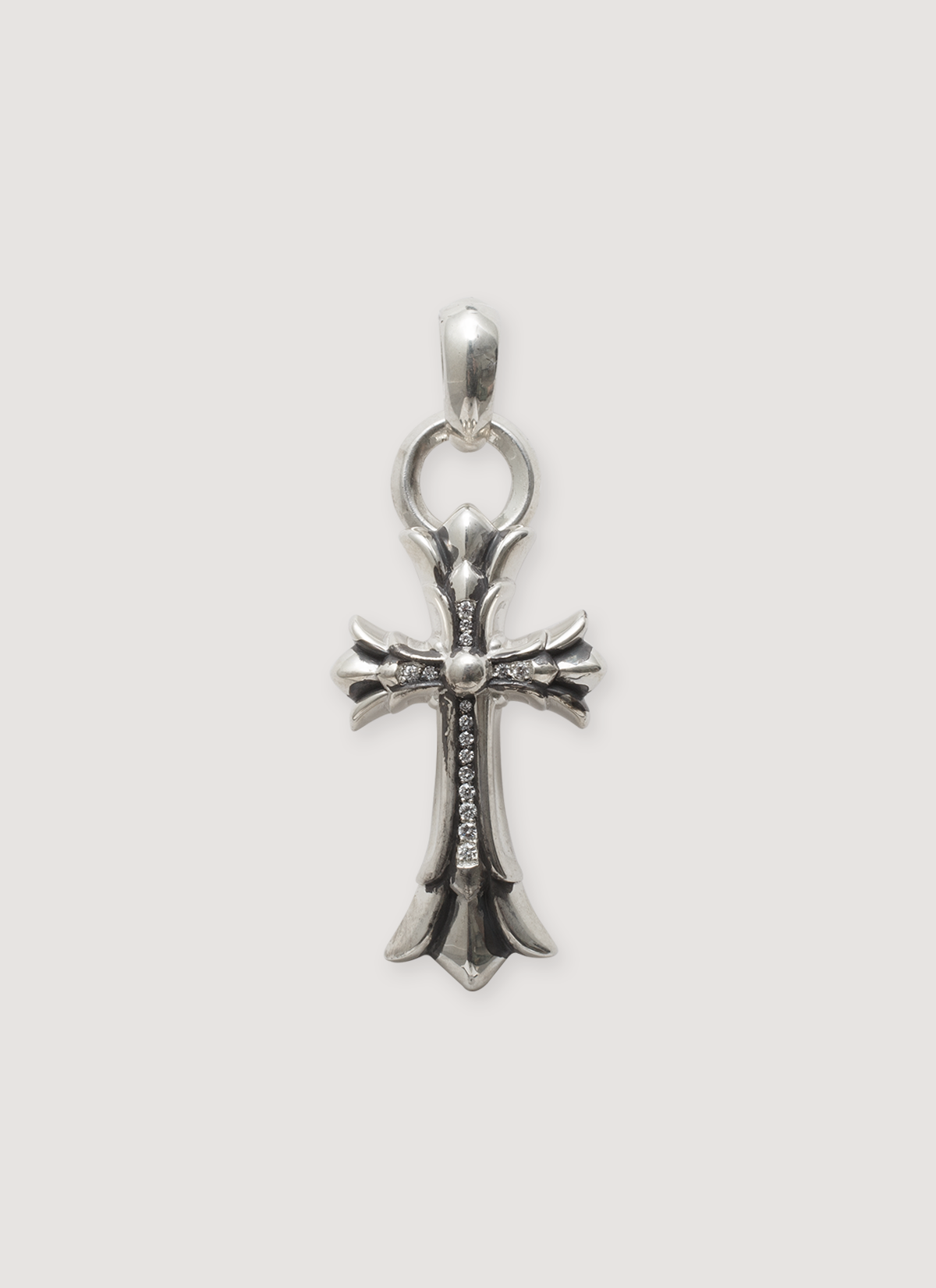 Chrome Hearts Diamond Double Cross Pendant with Bale Silver