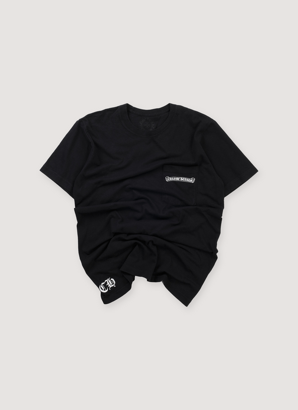 Chrome Hearts Fleur Multi Logo Tee Shirt Black (Pre-Owned) with front chest pocket and white screen printed logo, front view Fleur Multi Logo Tee Black (Pre-Owned) - Authenticated T-shirts | Pieces Los Angeles