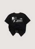 Chrome Hearts The Heroes Project Tee Shirt Black (Pre-Owned), front chest pocket with white screen printed logo that says The Heroes Project and a graphic or a rock climber, back view Chrome Hearts The Heroes Project Tee Black (Pre-Owned) - Image 2 | Authenticated at Pieces Los Angeles