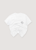 Chrome Hearts Malibu Horseshoe Tee Shirt White (Pre-Owned) with screen printed small black horseshoe graphic on the front pocket, front view Chrome Hearts Malibu Horseshoe Tee White (Pre-Owned) - Image 1 | Authenticated at Pieces Los Angeles