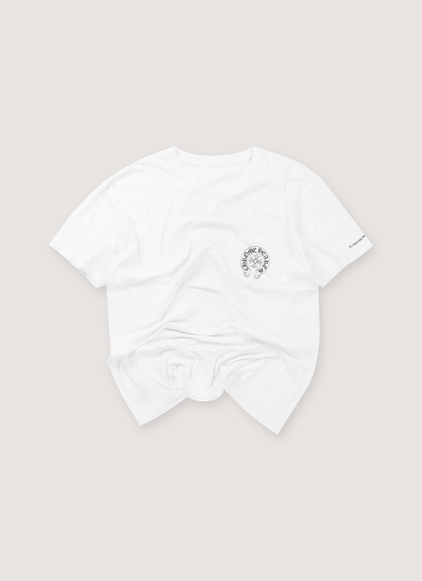 Chrome Hearts Horseshoe Tee Shirt White (Pre-Owned), front chest pocket, screen printed black text logos, front view Chrome Hearts Horseshoe Tee White (Pre-Owned) - Authenticated T-shirts | Pieces Los Angeles