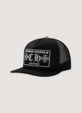 Chrome Hearts London Trucker Hat Black with CH embroidered patch, .925 silver button on top, mesh hat, front view Chrome Hearts London Trucker Hat Black - Image 1 | Authenticated at Pieces Los Angeles