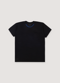 Chrome Hearts Neck Logo Tee Shirt Black Blue screen printed blue graphic on collar, front pocket, front view Chrome Hearts Neck Logo Tee Black Blue - Image 1 | Authenticated at Pieces Los Angeles