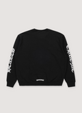 Chrome Hearts Neck Logo Crewneck Black with ribbed neck, collar and hem, printed white logos on sleeves, back view Chrome Hearts Neck Logo Crewneck Black - Image 2 | Authenticated at Pieces Los Angeles