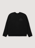 Chrome Hearts 711 Cemetery Cross Crewneck Sweater Black front view with 3 crosses Chrome Hearts 711 Cemetery Cross Crewneck Sweater Black - Image 1 | Authenticated at Pieces Los Angeles